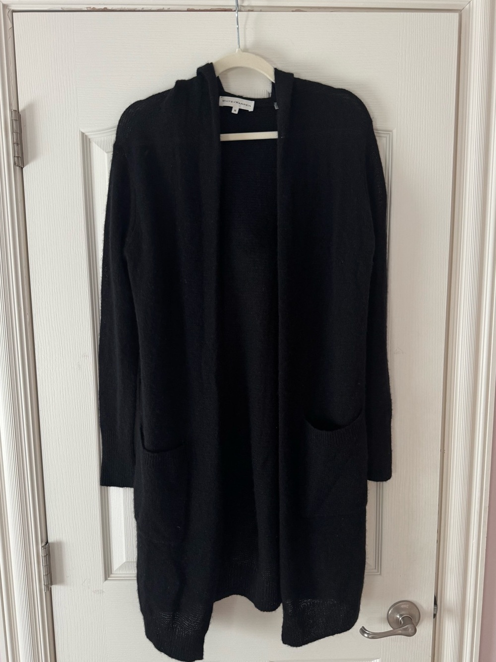 White + Warren Cashmere Cardigan with hood - black